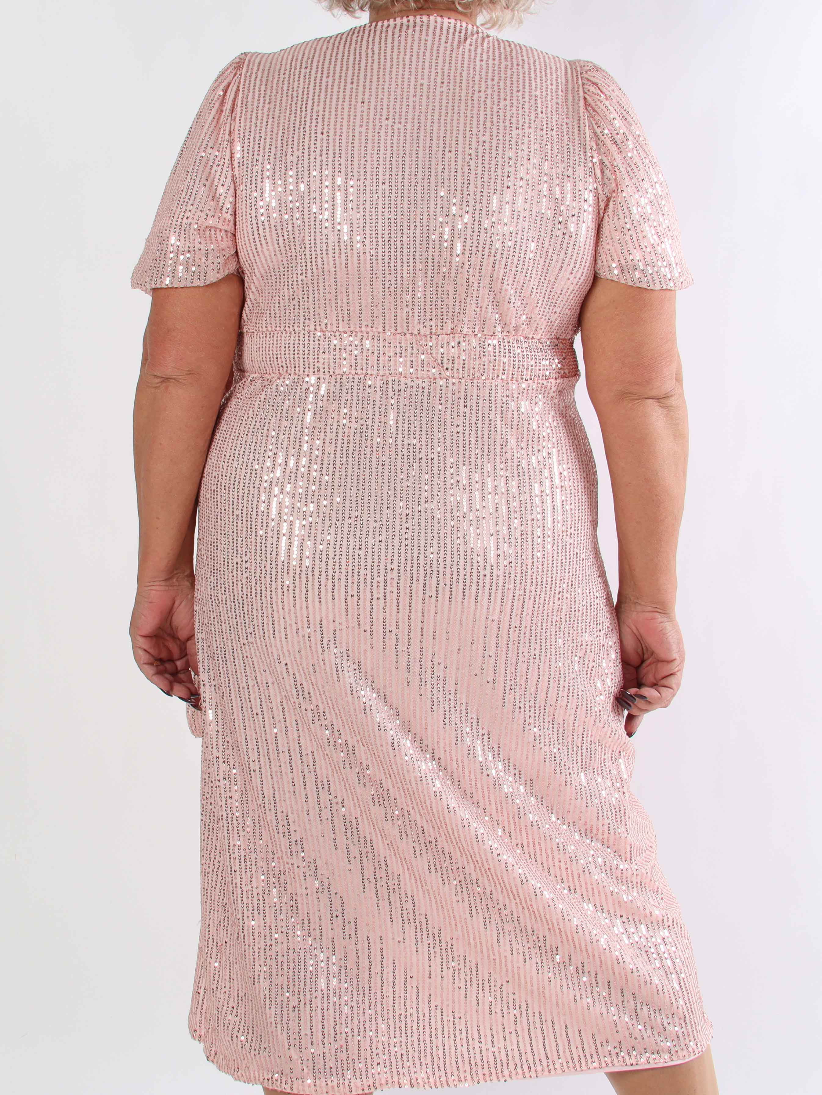 Primula Glitter - Plus size kjole i slå-om look med pailletter